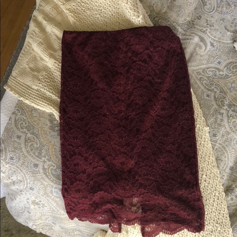 MOSSIMO Dark Burgundy Lace Pencil Skirt